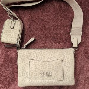 GUESS Beige Crossbody Bag with Logo Pattern